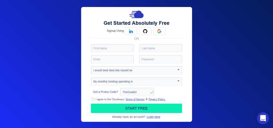 getting $30 free credits using "theguidex" coupon on cloudways