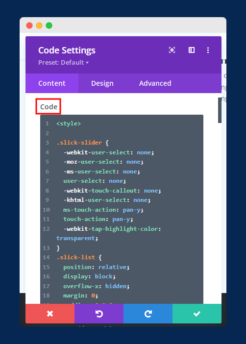 add "custom code" in code module
