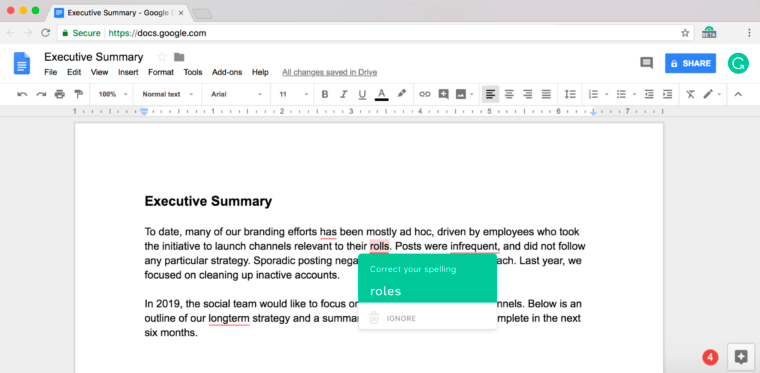 add grammarly extension in goggle docs