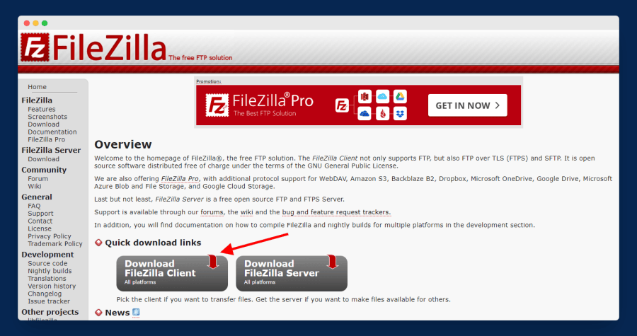 filezilla: free ftp solution